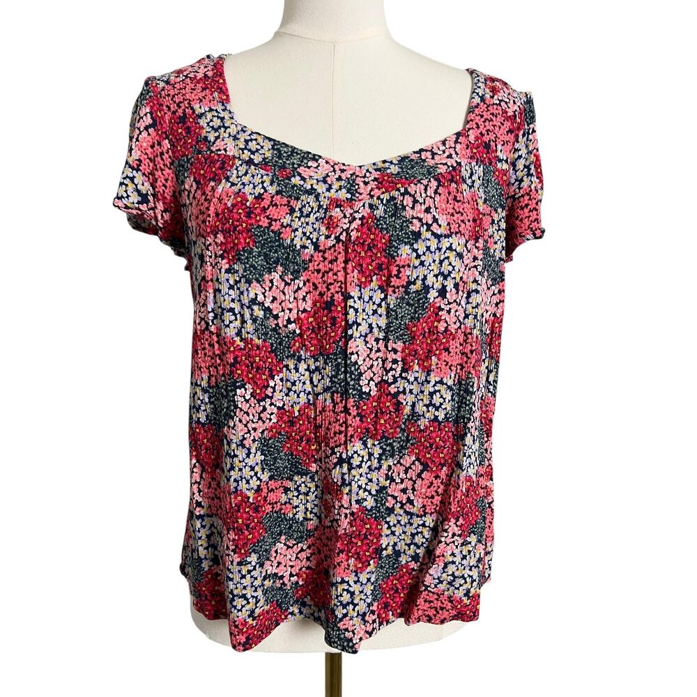 Knox Rose Floral Short Sleeve Scoop Neck Top - Pink, Navy, White